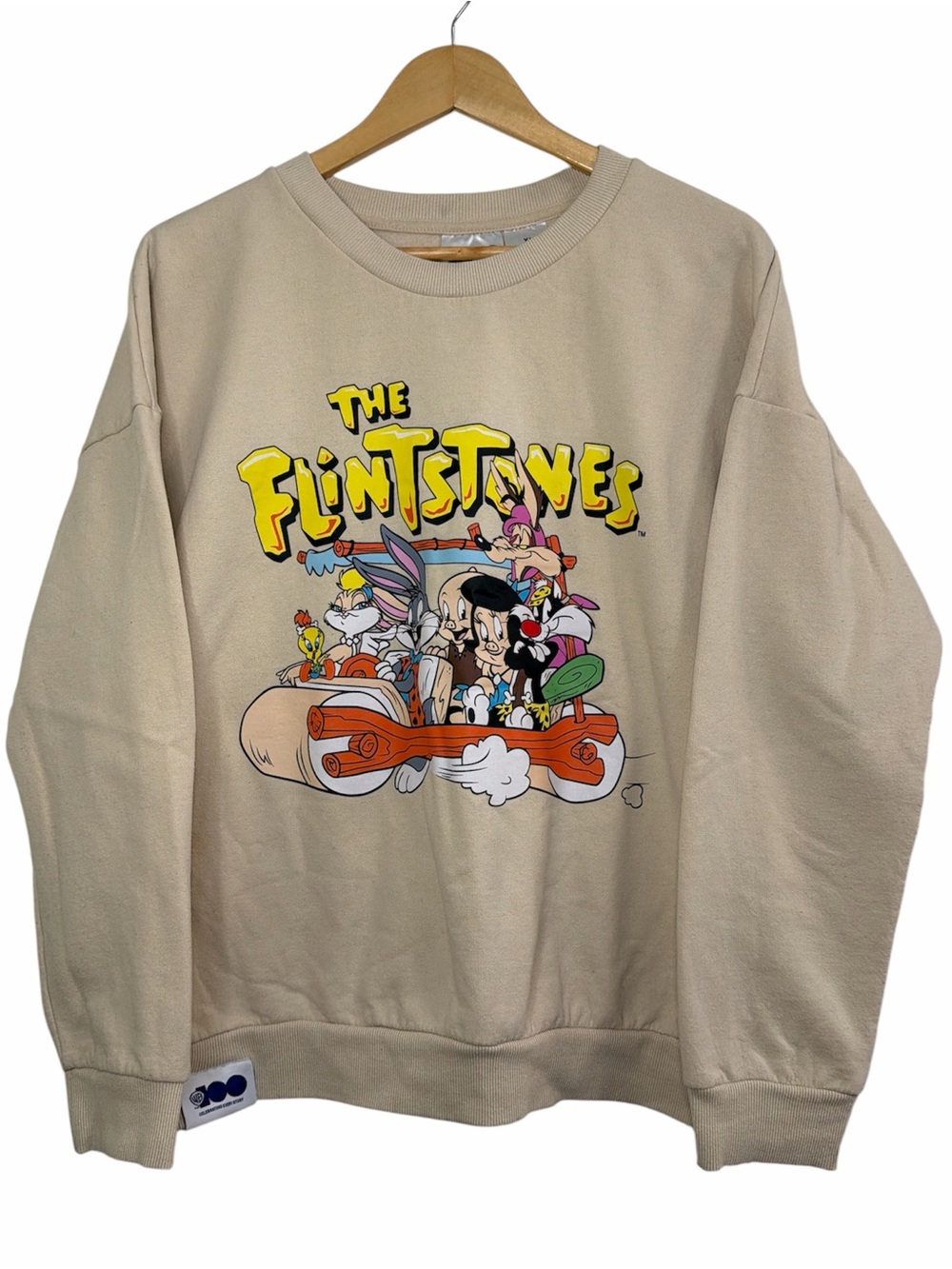 Warner Bros 100 Looney Tunes x The Flintstones Crossover Sweatshirt Cream XL